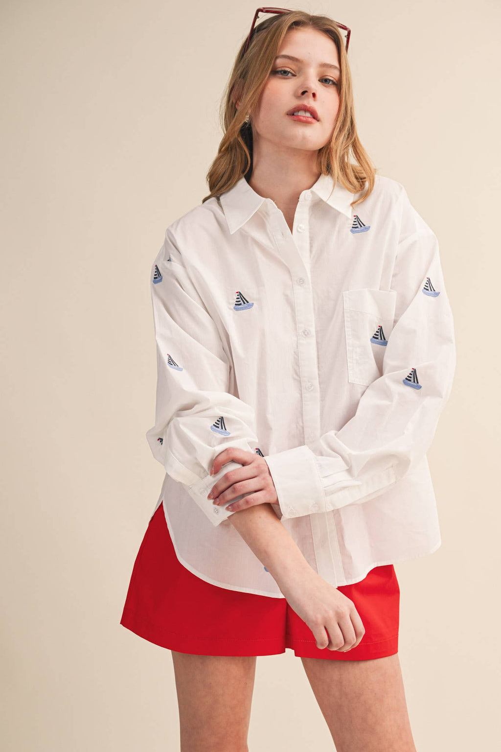Set Sail Embroidered Button Down Shirt