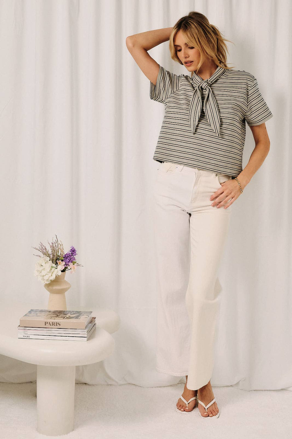 Romy Faux Scarf Striped Tee