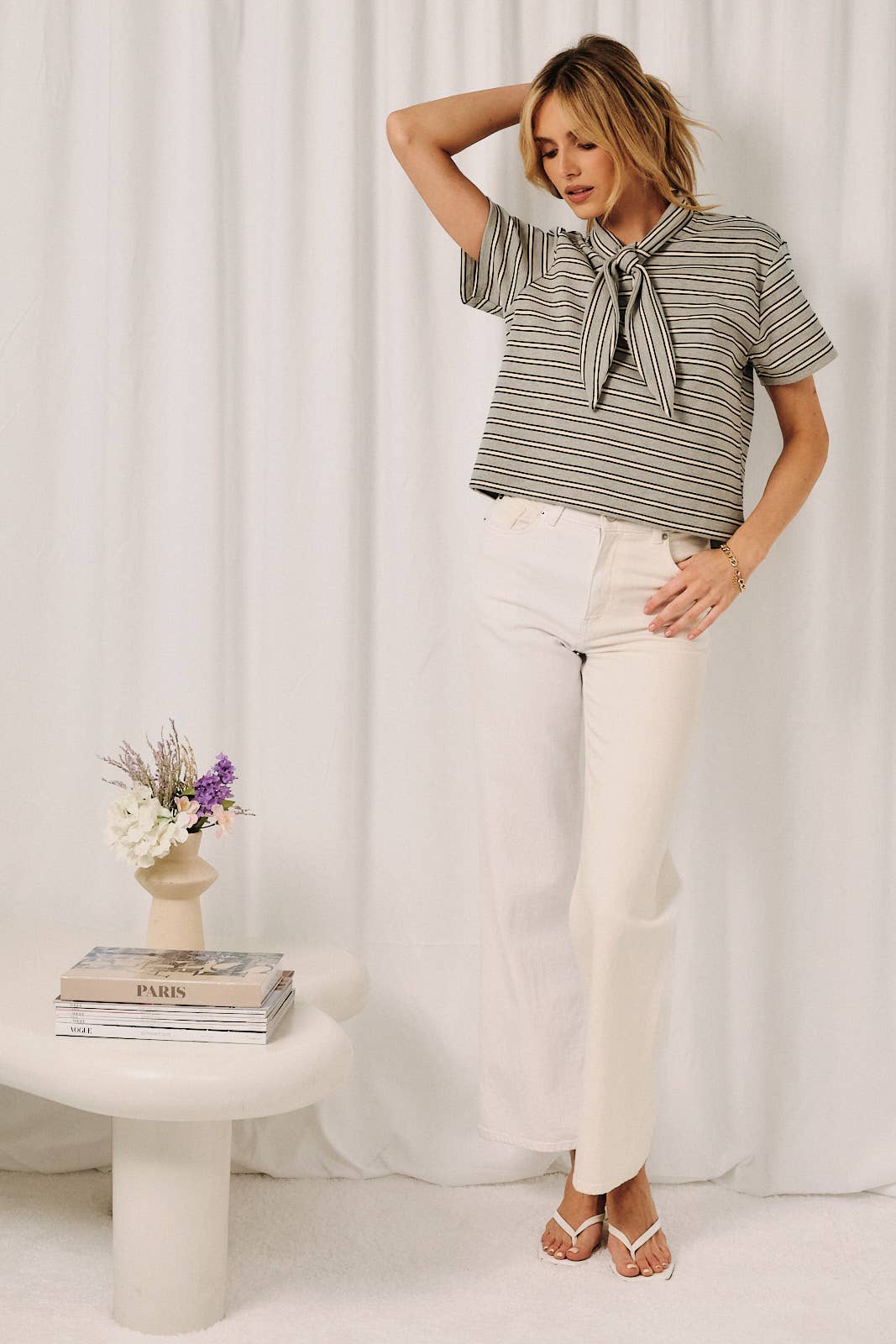 Romy Faux Scarf Striped Tee