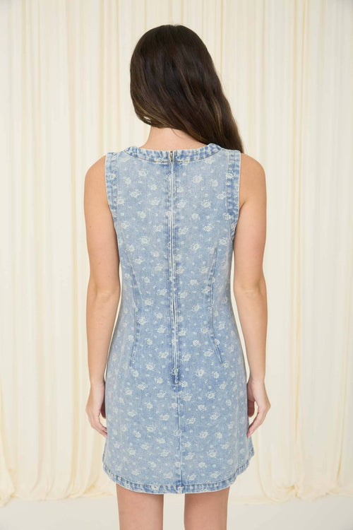 Cora Floral Washed Denim Mini Dress