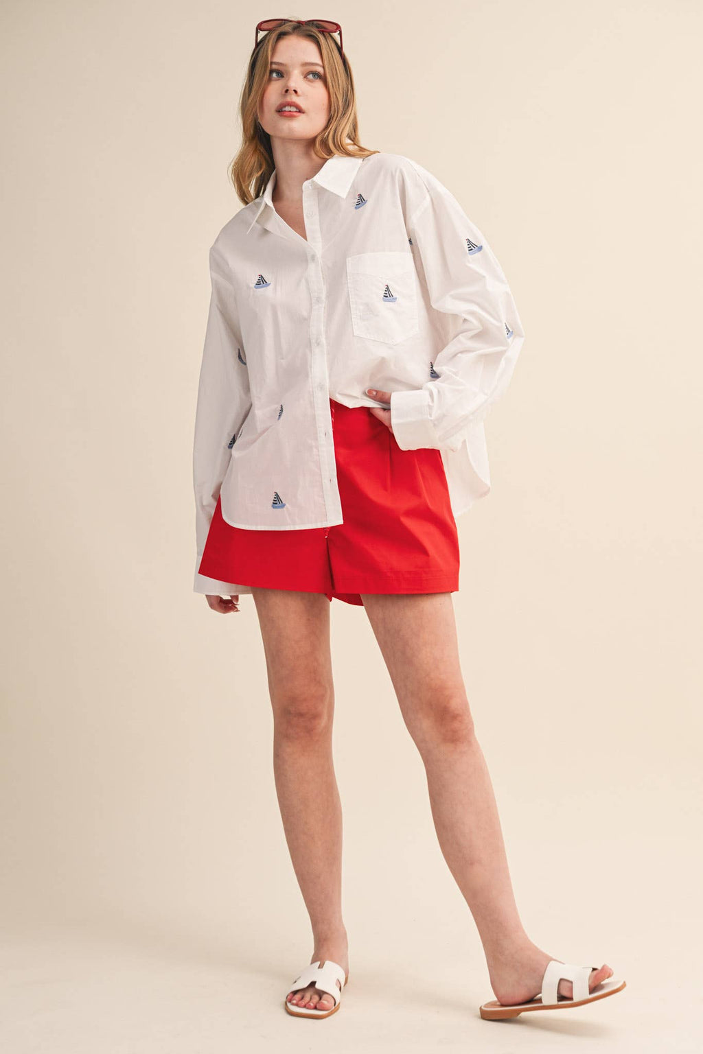 Set Sail Embroidered Button Down Shirt