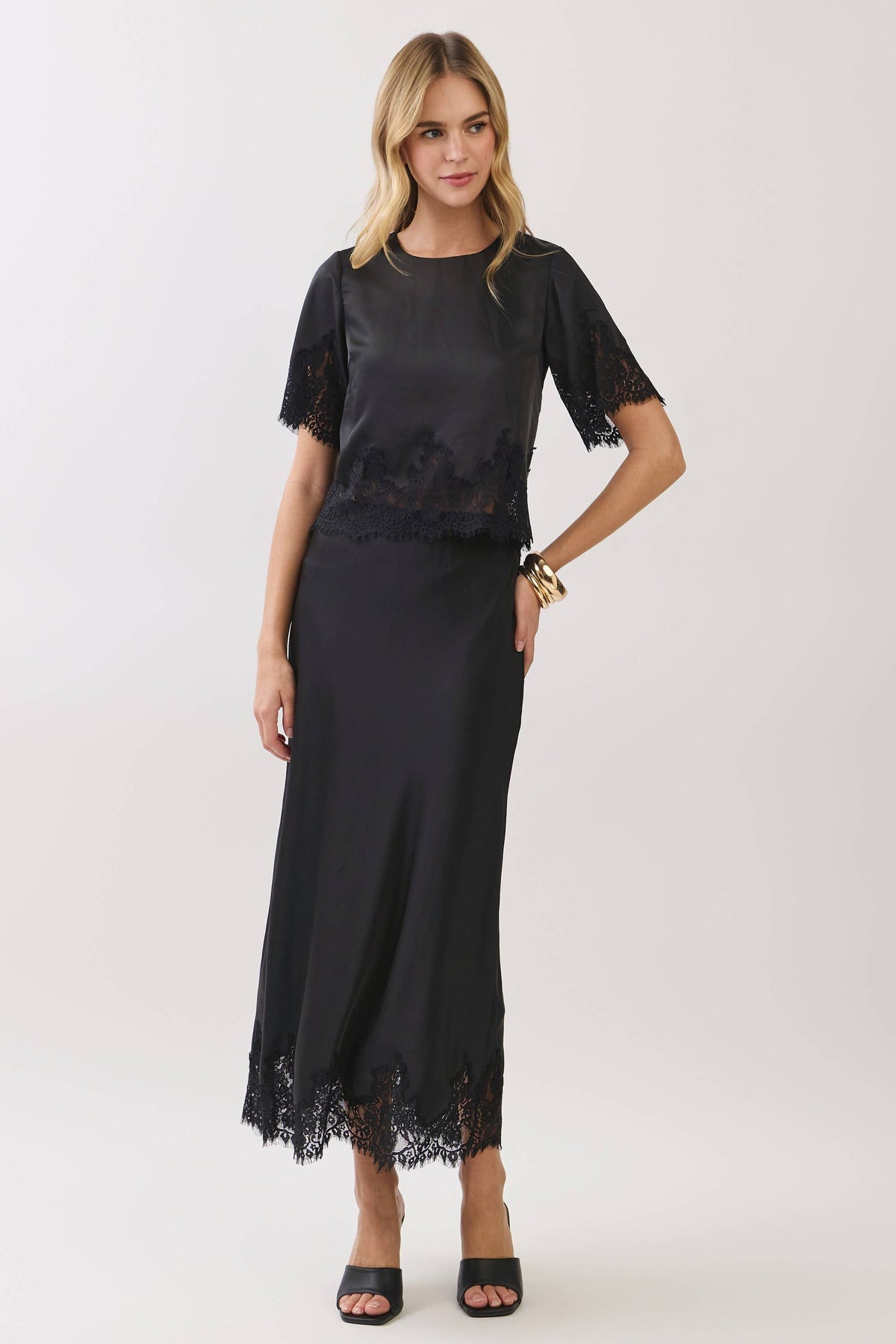 Vera Lace Trim Satin Maxi Skirt