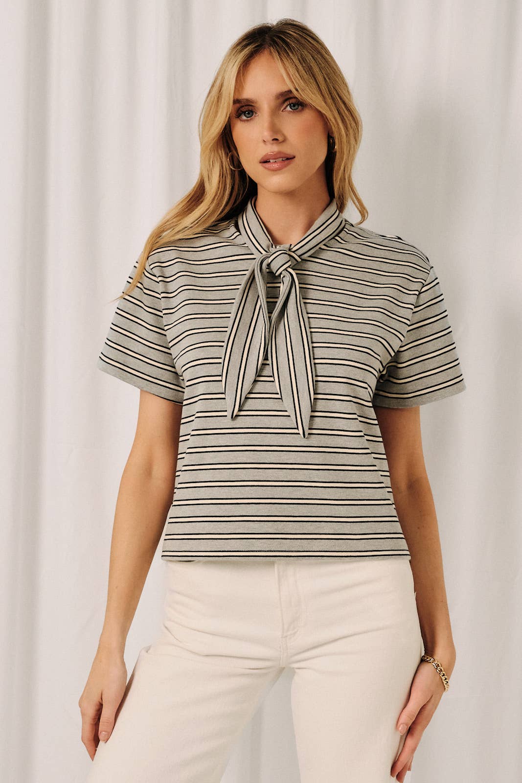 Romy Faux Scarf Striped Tee