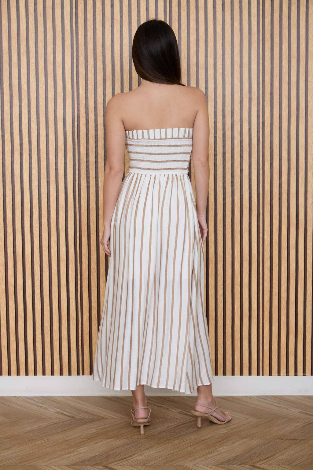 Riviera Striped Strapless Midi Dress