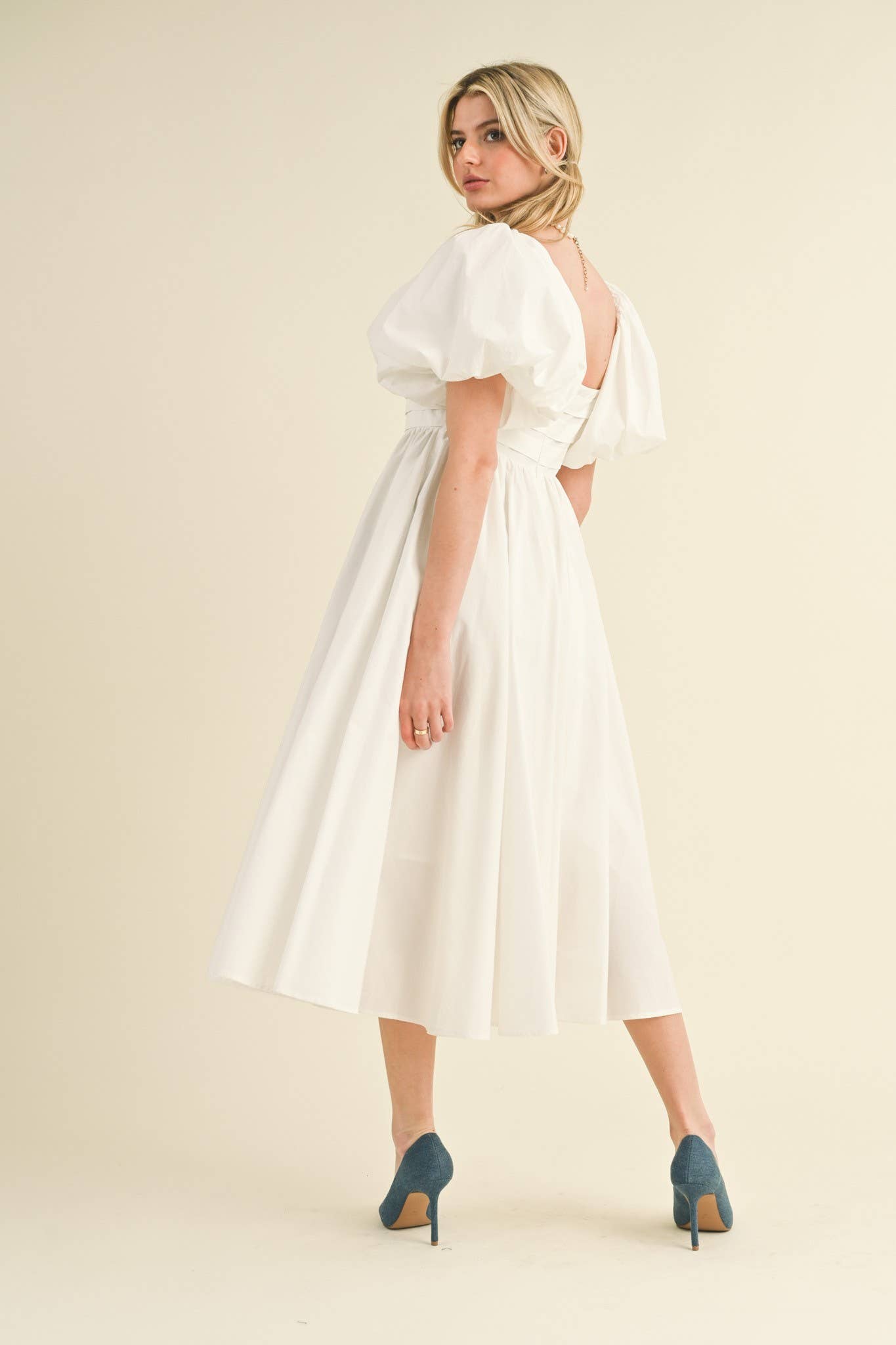 Maura Balloon Sleeve Pleated Dress