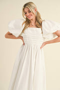 Maura Balloon Sleeve Pleated Dress
