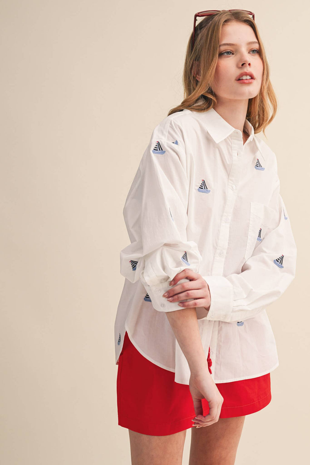 Set Sail Embroidered Button Down Shirt