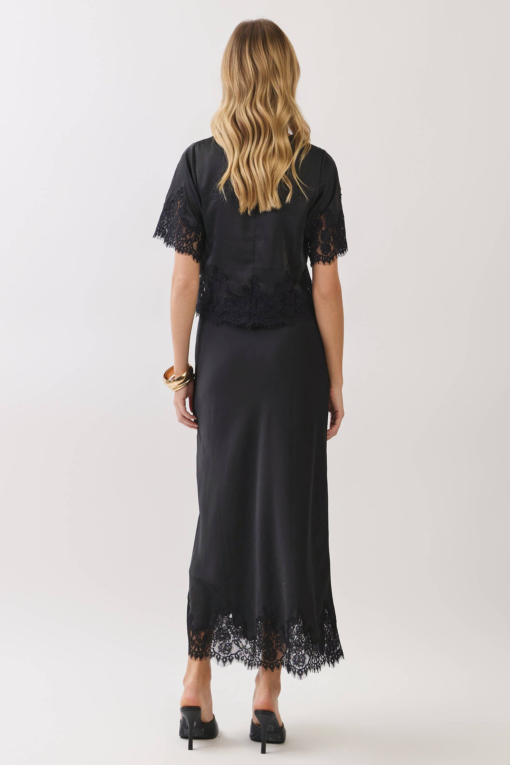 Vera Lace Trim Satin Maxi Skirt