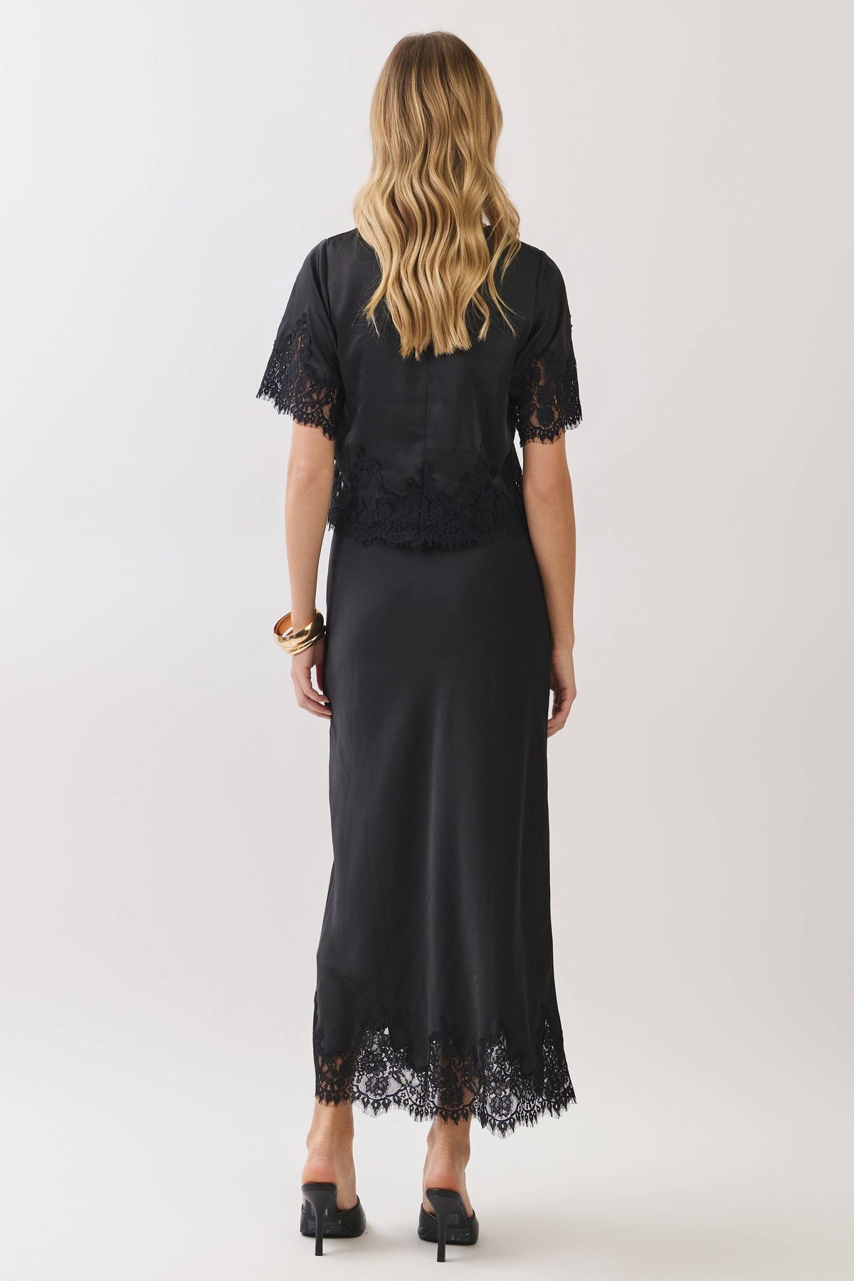 Vera Lace Trim Satin Maxi Skirt