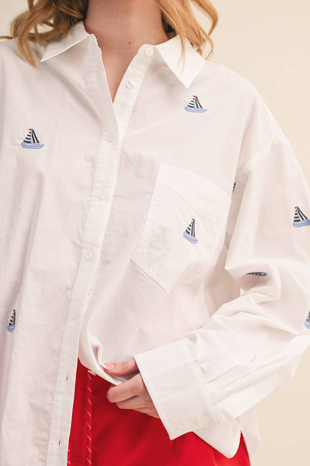 Set Sail Embroidered Button Down Shirt
