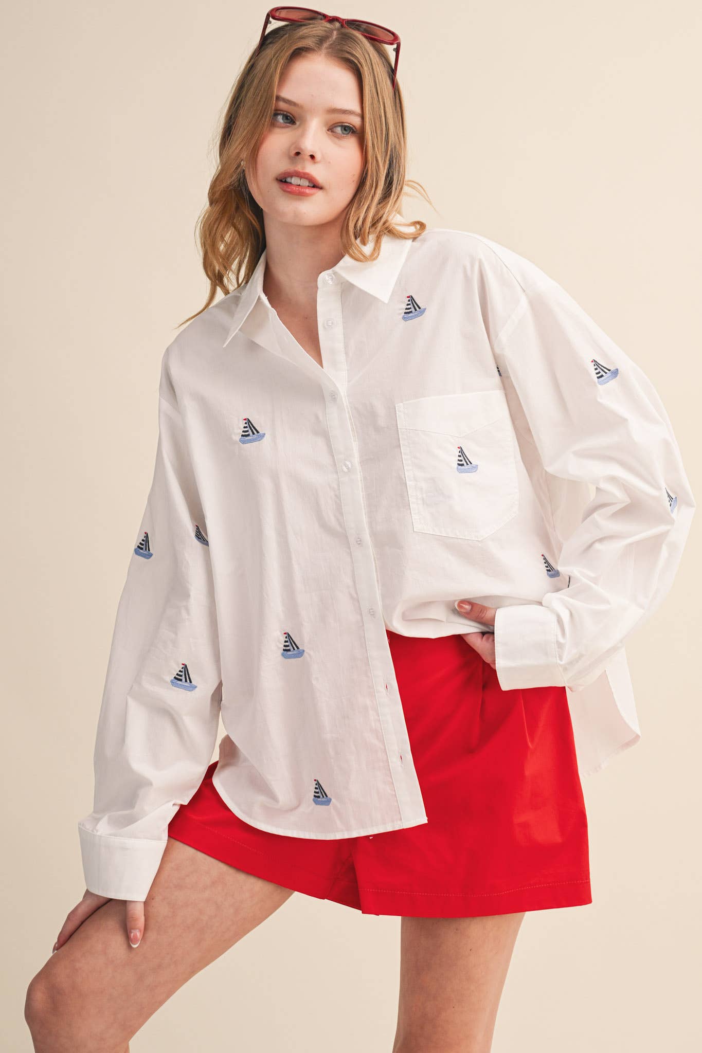 Set Sail Embroidered Button Down Shirt