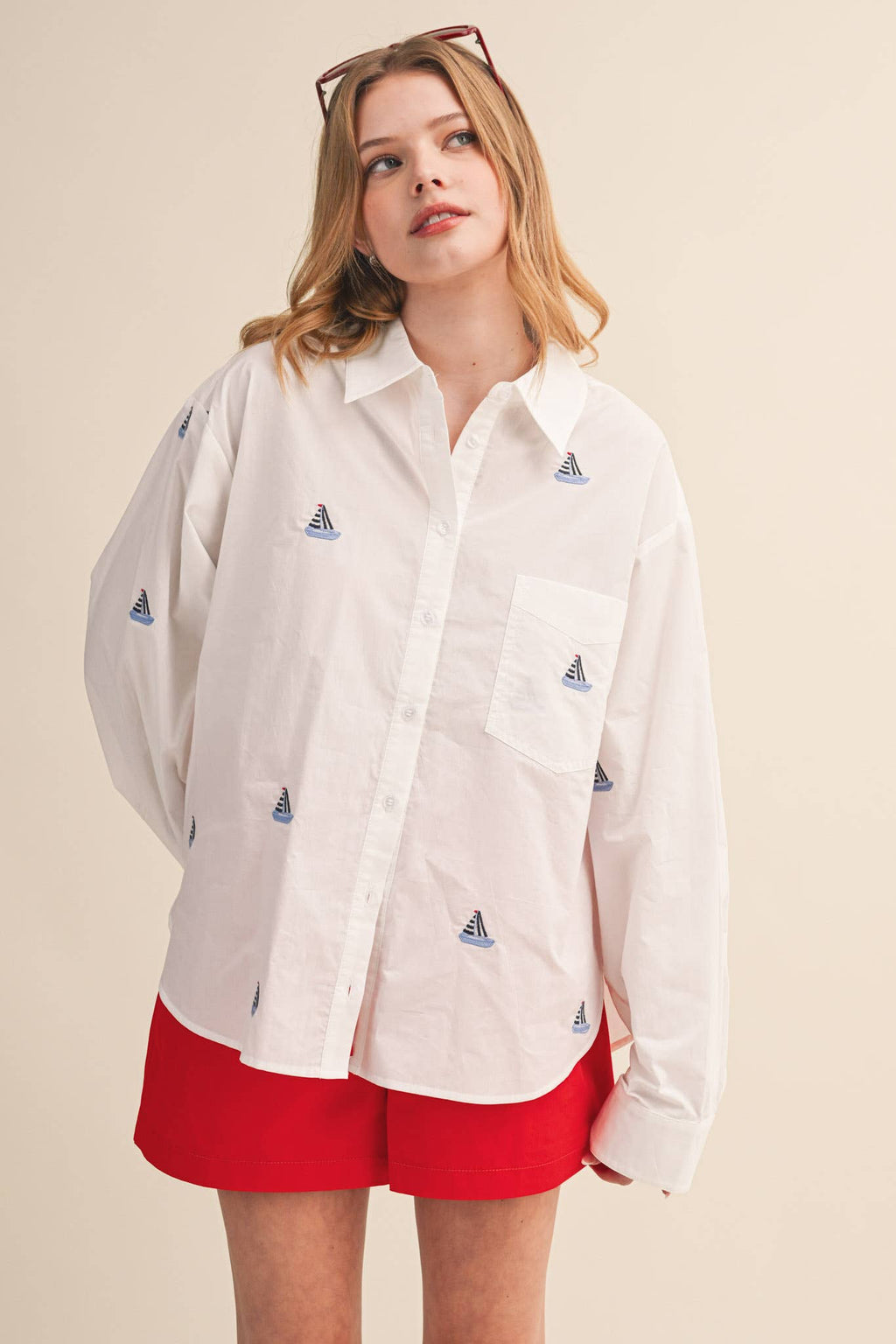 Set Sail Embroidered Button Down Shirt