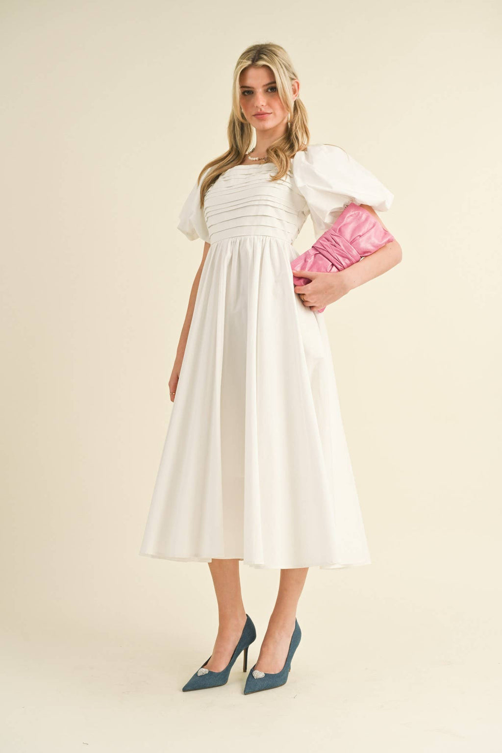 Maura Balloon Sleeve Pleated Dress