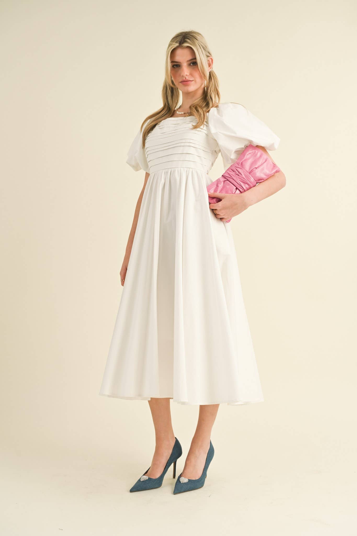 Maura Balloon Sleeve Pleated Dress
