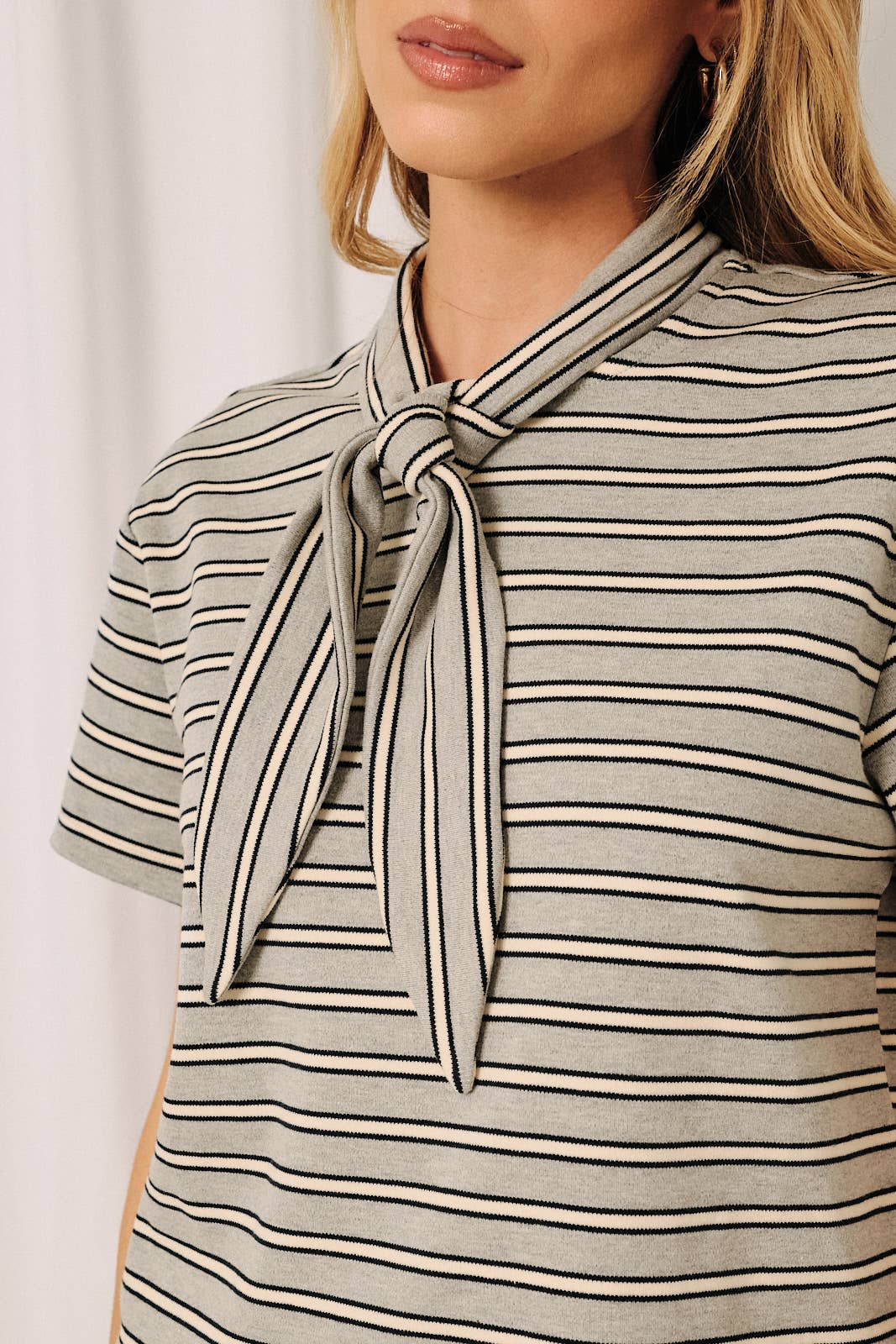 Romy Faux Scarf Striped Tee