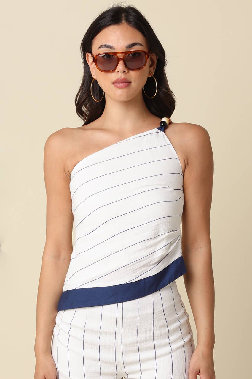 Deana One-Shoulder Stripe Top