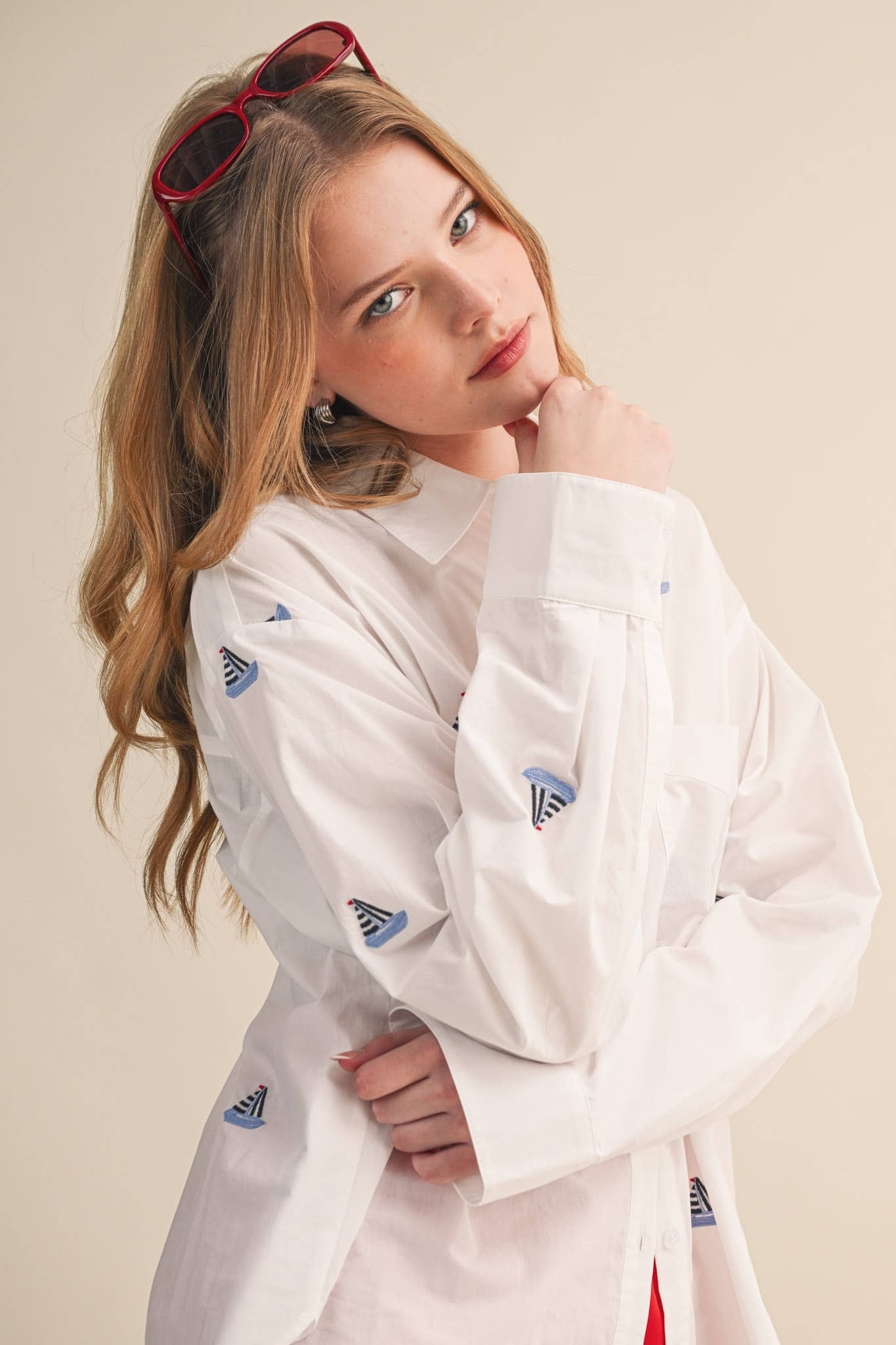 Set Sail Embroidered Button Down Shirt
