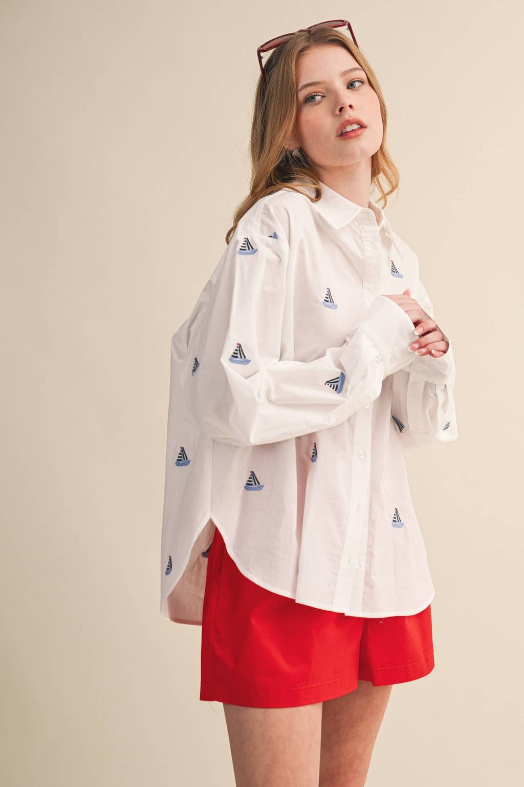Set Sail Embroidered Button Down Shirt