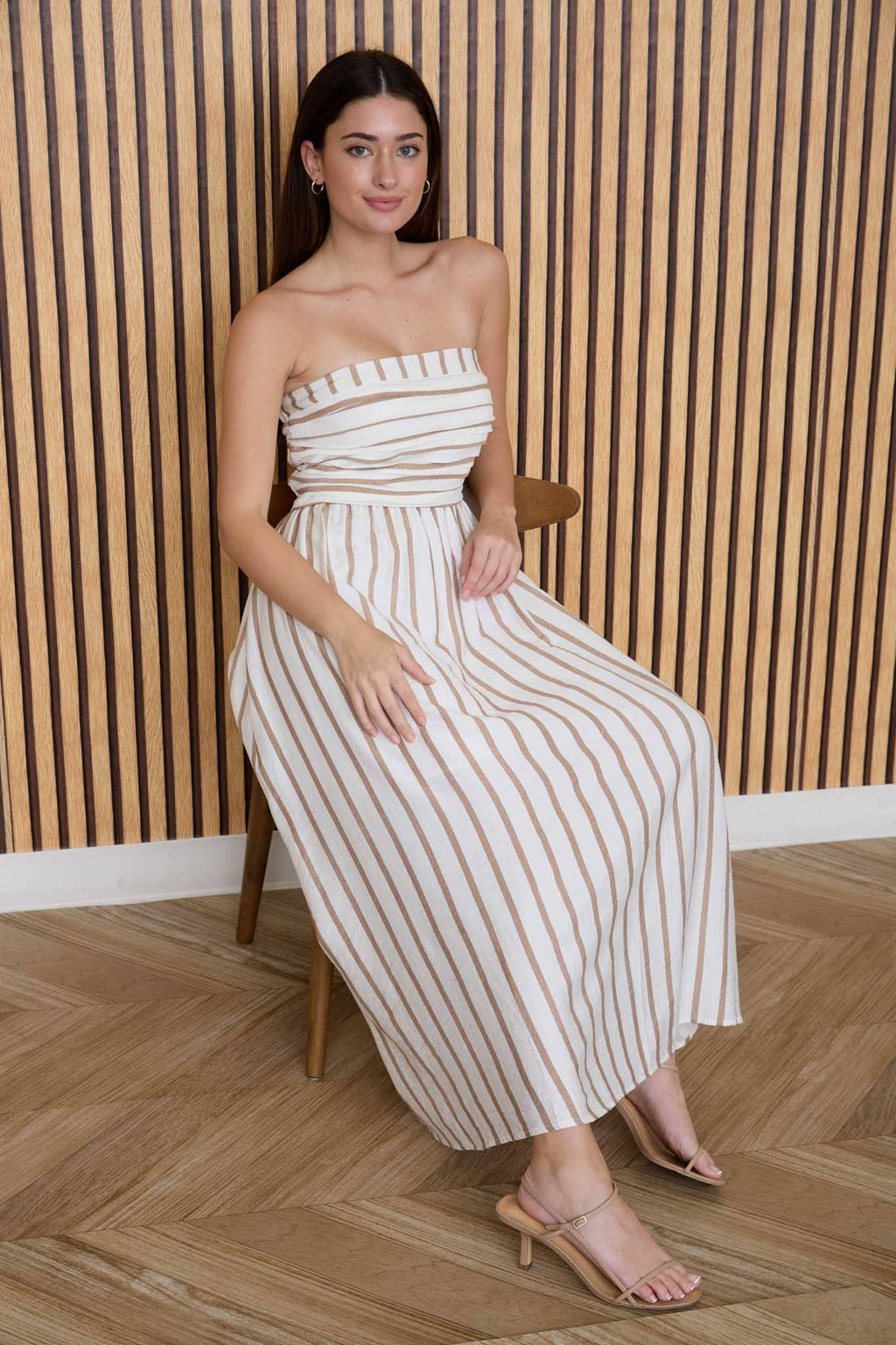 Riviera Striped Strapless Midi Dress