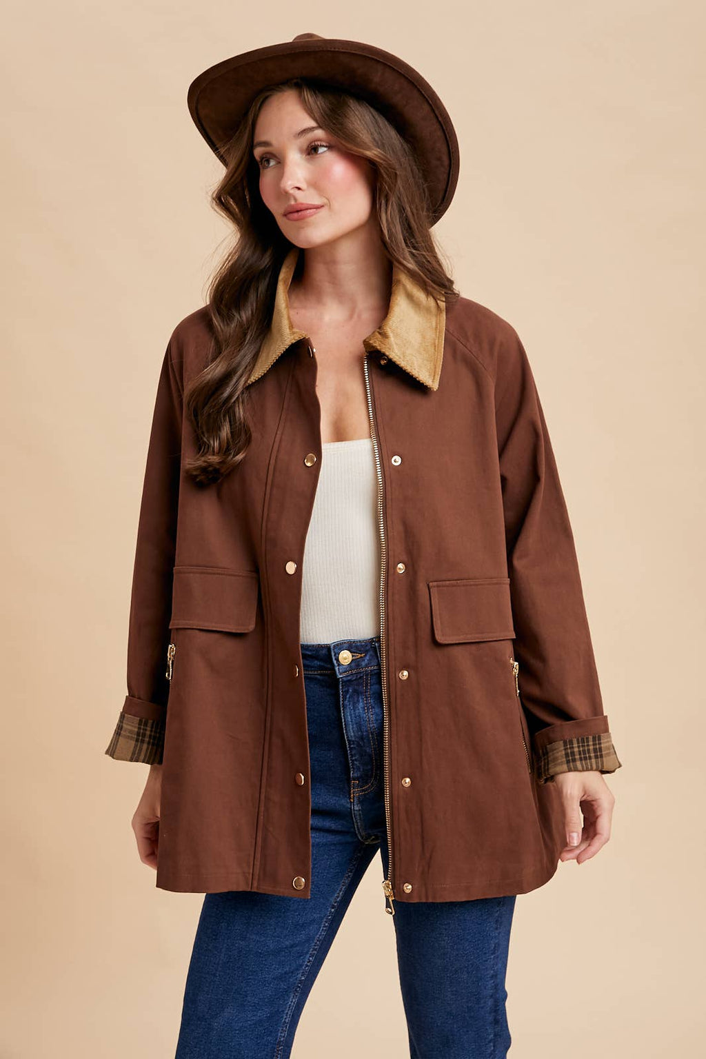 Demi Mocha Cotton Barn Jacket