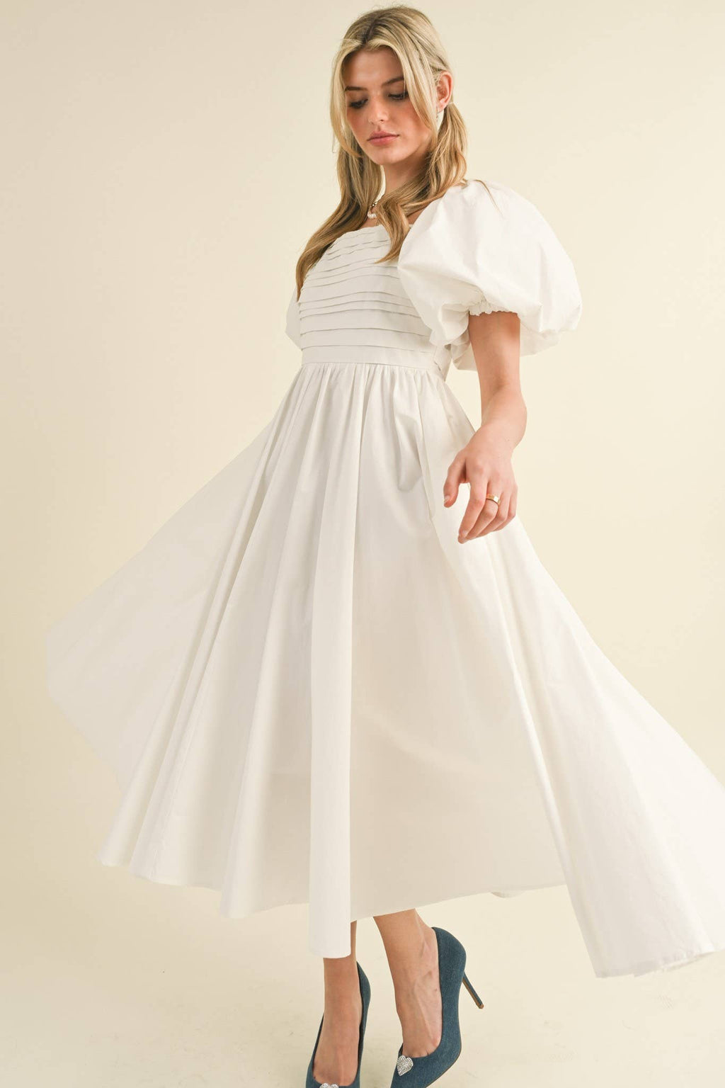 Maura Balloon Sleeve Pleated Dress