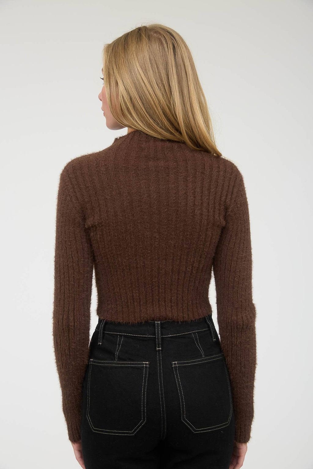 Cocoa Fuzzy Mock Neck Sweater