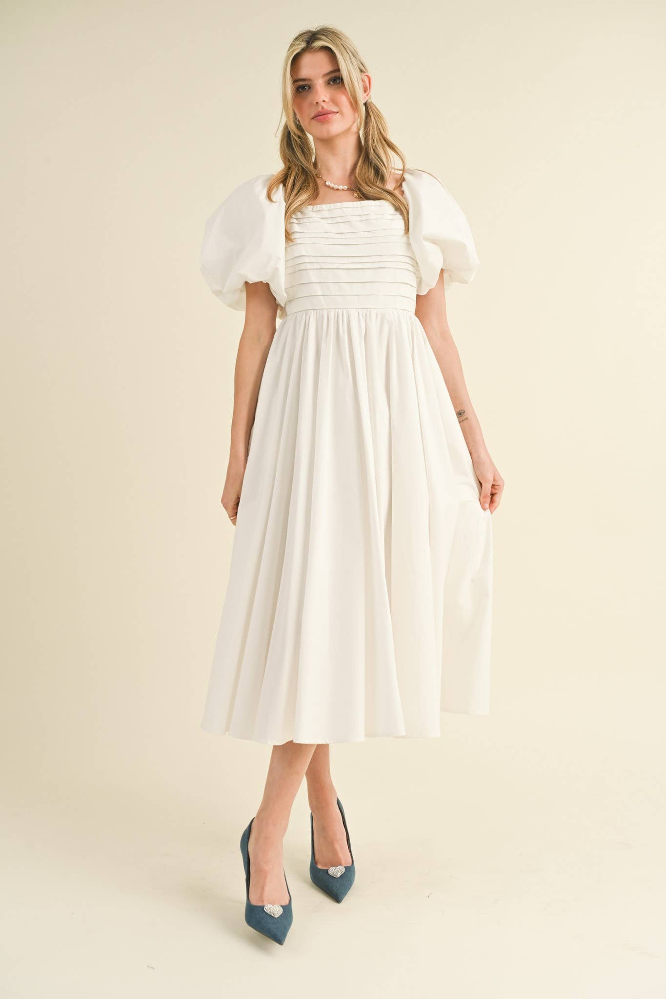 Maura Balloon Sleeve Pleated Dress