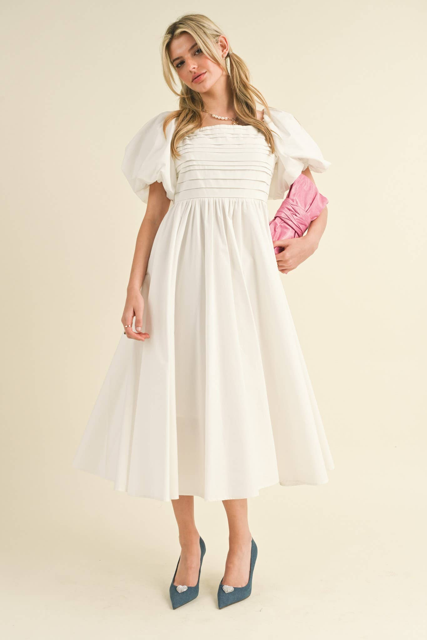 Maura Balloon Sleeve Pleated Dress