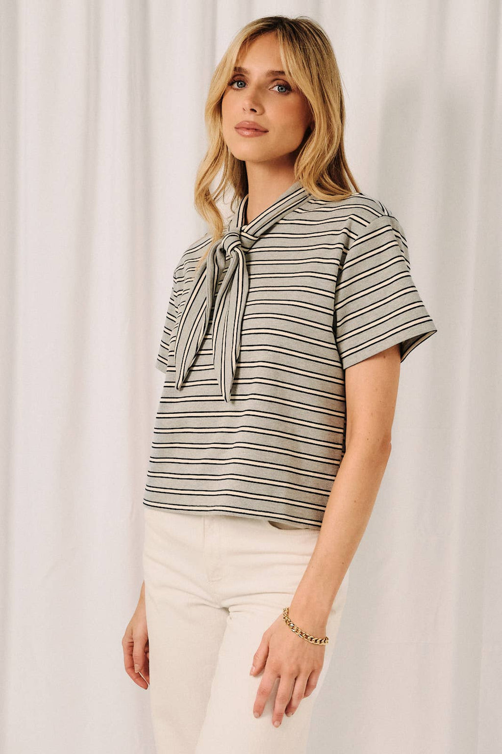 Romy Faux Scarf Striped Tee